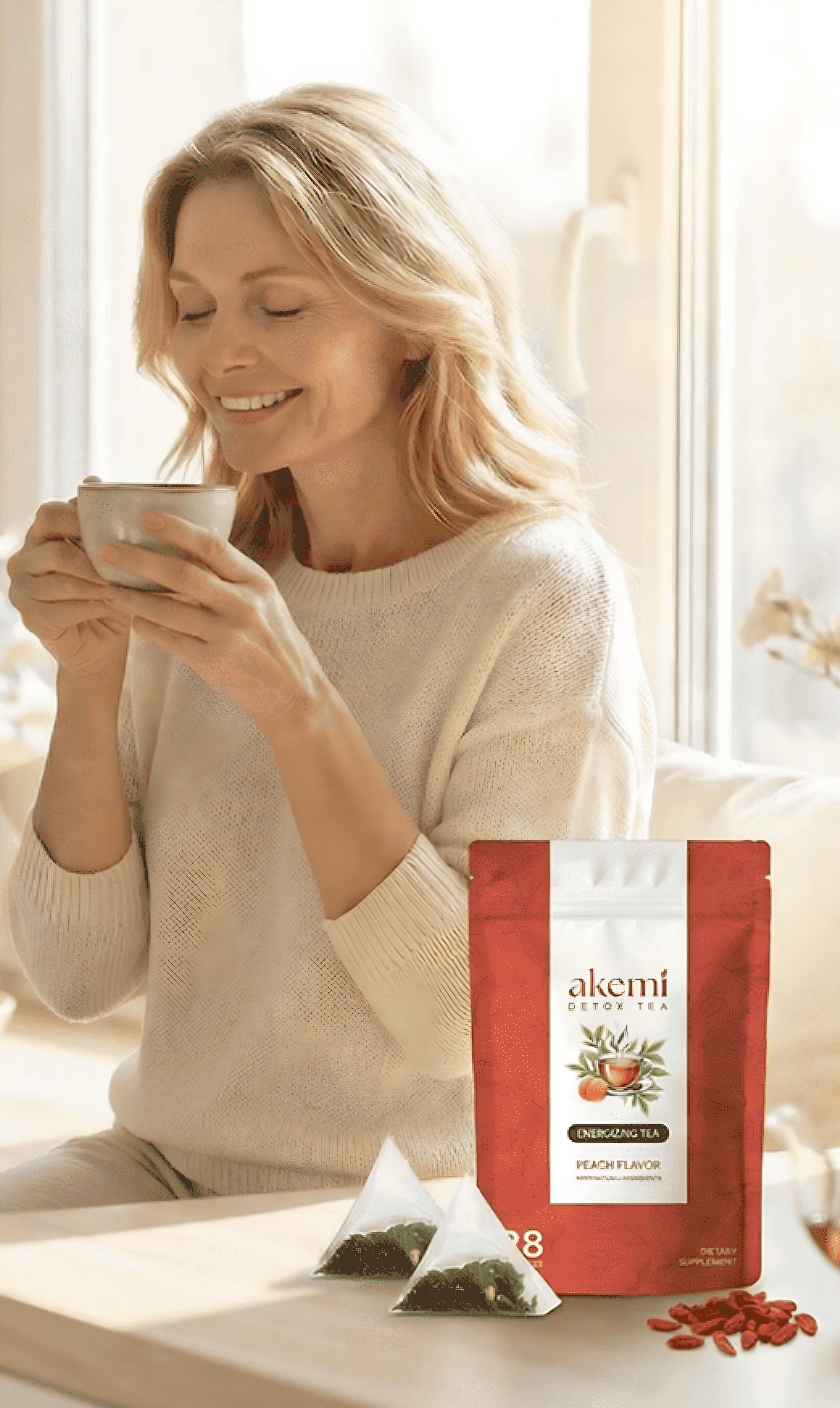 customer drinking Akemi Detox Tea